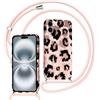 Yoedge Cover con Cordino per iPhone 16, Aesthetic Leopardata Disegni Custodia con Laccio Collana Regolabile Tracolla, Silicone TPU Necklace Protettiva Corda Case per iPhone 16 6,1 - Rosa