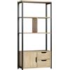 HOMCOM Libreria Stile Industriale con 3 Ripiani, Armadietto con Anta e 2 Cassetti, Effetto Legno Naturale, 58x24x122 cm, Nero | Aosom Italy