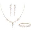 Clearine Set di gioielli da sposa per spose e damigelle d'onore, con ciondolo a forma di foglia di zirconia cubica, collana da sposa, orecchini lunghi, bracciale tennis