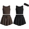Essenclo Flowy Girls Butterfly Shorts Skirts w/Pockets & Athletic Sleeveless Tank Tops, Dance Tennis Cheer Running (5pc Set) - E2106 - Set-11-7-8