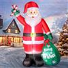 Omdekor Babbo Natale Gonfiabile da Esterno Gigante 180 cm, Gonfiabile Natalizio con Sacchetto Regalo e Bastone, luci LED Integrate, IP44 Impermeabile, Decorazione da Giardino con picchetti
