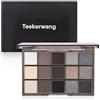 Teekerwang 15 Colors Black White Smokey Eye Shadow Palette Makeup, Dark Grey Smokey Goth Makeup Pallet, Neutral Matte Shimmer High Pigmented Basic Black White Gray Eyeshade for Halloween (15 Colors)