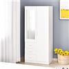 DecHome - Armadio camera letto Guardaroba 2 Ante Battenti con Asta Appendiabiti 3 Cassetti e Specchio 80x50xH180 cm in Legno Truciolare colore Bianco