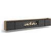 Skraut Home | Mobile TV Soggiorno | Ampio spazio a disposizione | 315x50x35 cm | Per TV fino a 80 | Camino elettrico XXL | Sospeso, da appendere | Stile moderno | Nero e rovere