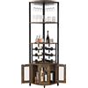Skokliz Mobile Bar Angolo con Portabicchieri, Armadio per Liquori e Vino a 4 Livelli con Porte in Rete Metallica, Armadio Buffet Portabottiglie con Kit Antiribaltamento per Bar a Casa, Conservazione