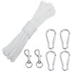 JRSHIRLEYLTD 20 m Bianco Corda in nylon con 2 moschettoni e 4 ganci,Corda Intrecciata, Impermeabile, Resistente Sole e Sporco,Corde in Poliestere Resistente 6 mm,Clip Bandiere,Per Swing