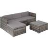 tectake® Salottino in Rattan, Set da Giardino con Poltrone e Tavolo con Lastra in Vetro di Sicurezza, Comode Imbottiture Idrorepellenti, Resistente ai Raggi UV - Per 3/4 Persone, Grigio