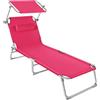 tectake® Lettino Prendisole Pieghevole, 190 x 68 x 111 cm, Sedia a Sdraio con Parasole, Cuscino e Maniglia per Trasporto, Schienale Regolabile in 4 Posizioni, Traspirante ed Impermeabile - Rosa
