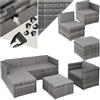 tectake® Salottino in Rattan, Set da Giardino Versatile, Comode Poltrone, Tavolino Salotto con Lastra in Vetro di Sicurezza, Resistente ai Raggi UV - Per 4/5 Persone, Grigio
