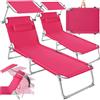tectake® Set da 2 Lettino Prendisole Pieghevole, 190 x 68 x 111 cm, Sedia a Sdraio con Parasole, Cuscino e Maniglia Trasporto, Schienale Regolabile in 4 Posizioni, Traspirante ed Impermeabile - Rosa
