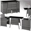 tectake® Salottino Rattan Losanna, Set da Giardino 2 Poltrone e 1 Tavolo, Sedie da Esterno Eleganti, Tavolo Vetro Nero Robusto, Struttura Acciaio Durevole, Conservazione Pratica - Grigio