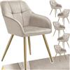tectake® Sedie da Pranzo Effetto Velluto Trapuntato, Elegante, Imbottitura Schiuma Alta Densità, Gambe in Acciaio, Montaggio Semplice - Tortora/Oro, 6 Sedie