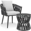tectake® Set Salotto da Giardino esterno, 1 Sedia, 1 Tavolino da Salotto in vetro, Set Mobili da Esterno in Corda, Tavolo con Sedie Relax, Poltroncina Arredo Giardino, Piscina, Terrazza Balcone - Gray