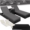 tectake® Set 2 x Lettino Alluminio, Poly Rattan, Lettini Prendisole, Lettini da Giardino, Tavolo Giardino, Sdraio Prendisole, Sedia, Involucro Protettivo, 2 Federe - Nero