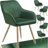 tectake® Sedie da Pranzo Effetto Velluto Trapuntato, Elegante, Imbottitura Schiuma Alta Densità, Gambe in Acciaio, Montaggio Semplice - Verde Scuro/Oro, 6 Sedie