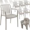 tectake® Set da 6 sedie da giardino impilabili, sedia giardino esterno in plastica con braccioli, max 120 kg, sedie da esterno e terrazzo in polipropilene, resistenti alle intemperie - Tortora