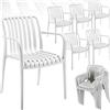 tectake® Set da 6 sedie da giardino impilabili, sedia giardino esterno in plastica con braccioli, max 120 kg, sedie da esterno e terrazzo in polipropilene, resistenti alle intemperie - Bianco