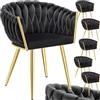 tectake® Set di 6 Sedie da Pranzo con Braccioli, Sedie Soggiorno in Velluto Extra Fine, Design Elegante a Nodo, Poltrone Velluto con Morbida Imbottitura, Sedie per Sala da Pranzo Versatili - Nero/Oro