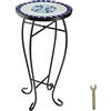 tectake® Tavolo da Esterno 30x30x61,5 cm, Tavolino da Esterno in Mosaico di Pietra, Gambe Tavolo Arcuate, Tavolo Rotondo ideale per Giardino, Terrazzo e Balcone, Arredo Giardino e Casa - Bianco/Blu