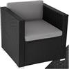 tectake® Poltrona in Rattan con Braccioli, Telaio in Acciaio Verniciato, Resistente ai Raggi UV, con Morbide Imbottiture per Seduta e Schienale - Nero