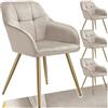 tectake® Sedie da Pranzo Effetto Velluto Trapuntato, Elegante, Imbottitura Schiuma Alta Densità, Gambe in Acciaio, Montaggio Semplice - Tortora/Oro, 4 Sedie