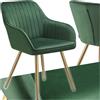 tectake® Sedie da Pranzo Effetto Velluto Trapuntato, Elegante, Imbottitura Schiuma Alta Densità, Gambe in Acciaio, Montaggio Semplice - Verde Scuro/Nero, 1 Sedia