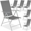 tectake® Set da 6 Sedie da Giardino in Alluminio, Sedie Pieghevoli, Leggere, Schienale Regolabile in 7 Posizioni, Facili da Lavare, 67x56x105cm, Salva Spazio, Carico Max cad 110kg - Grigio/Argento