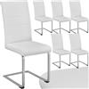 tectake® Set di 6 Sedie Sala da Pranzo, Schienale Ergonomico, Poltroncine in Similpelle Resistente, Sedie Sala da Pranzo Moderne Ideali per Cucina, Soggiorno e Camera da Letto - Bianco