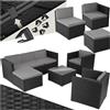 tectake® Salottino in Rattan, Tavolino Salotto con Lastra di Vetro, Comode Poltrone, Morbide Imbottiture, Resistente ai Raggi UV, Stabile e Resistente - Per 5/6 Persone, Nero