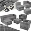 tectake® Salottino in Rattan, Tavolino Salotto con Lastra di Vetro, Comode Poltrone, Morbide Imbottiture, Resistente ai Raggi UV, Stabile e Resistente - Per 5/6 Persone, Grigio