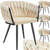 tectake® Set di 4 Sedie da Pranzo con Braccioli, Sedie Soggiorno in Velluto Extra Fine, Design Elegante a Nodo, Poltrone Velluto con Morbida Imbottitura, Sedie per Sala da Pranzo Versatili - Sabbia