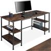 tectake® Scrivania 137 x 55 x 75 cm, Stile Industriale, Scrivania gaming, Tavolo da lavoro, perfetta per casa e ufficio, ideale per computer portatile e computer fisso, 4 ripiani - Legno Scuro