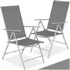 tectake® Set da 2 Sedie da Giardino in Alluminio, Sedie Pieghevoli, Leggere, Schienale Regolabile in 7 Posizioni, Facili da Lavare, 67x56x105cm, Salva Spazio, Carico Max cad 110kg - Grigio/Argento