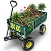 tectake® Carrello da Giardino con Maniglia Imbottita, Carrello con Ruote Portatutto, Pareti Laterali ad Apertura Rapida, Carretto Giardino con Telo Interno Incluso, Portata 350 Kg - Verde
