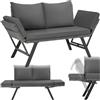 tectake® Divano Lounge in Rattan, 2 in 1, Braccioli Pieghevoli, Cuscini Morbidi, Imbottitura Spessa, Sofà in Polyrattan Resistente, Fodere Idrorepellenti, Arredamento Esterno e Interno - Grigio