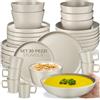 tectake® Set stoviglie 30 pezzi terracotta, servizio piatti 6 persone, set piatti moderni grandi, piccoli, fondi, ciotole, tazze, gres smaltato, design moderno, lavastoviglie microonde - Tortora