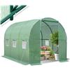 tectake® Serra da Giardino in Acciaio e PVC, Politunnel con 6 Finestre e Zanzariera, Casetta per Coltivazione Orto e Fiori, Serra per Piante, Resistente al Gelo - Verde- 343x200x200 cm - 7 m²