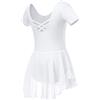 Soudittur Vestito Costume da Balletto Manica Corta Body Danza Classica Ginnastica Artistica Balletto Leotard con Chiffon Gonna per Bambina e Ragazze (120, Bianco)