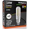 Eurocali Lampada LED E27 18W Tubolare 3000 lumen Filamento Bianco Caldo 3000K - Alta Efficienza 166 lm/W - Impermeabile IP65 - diffusore in vetro trasparente - Pacco da 2
