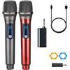 HUACAM Microfono wireless, doppio microfono wireless ricaricabile, doppio microfono wireless dinamico portatile per canto karaoke, matrimonio, DJ, festa, discorso, chiesa, uso in classe, sistema PA, 200 pied