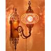 DEMMEX Applique da Parete Turca Marocchina in Mosaico, Globo in Vetro Fatto a Mano, Base in Ottone, Cavo 1,5 m, Illuminazione Decorativa per Soggiorno e Camera, Rossa