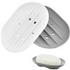 THATSRAD 2 Pz Portasapone da Bagno Porta Saponetta in Silicone Porta Sapone con Foro di Drenaggio Vassoio per Sapone Ovale Contenitore del Sapone per Cucina Bagno Bancone Doccia Lavabo, Bianco Grigio