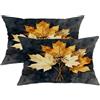 Generic Set di 2 federe per cuscini con foglie d'acero, bacche naturali autunnali, sfondo giallo dorato, con cerniera nascosta, cuscini decorativi per casa, camera da letto, soggiorno, divano, decorazione 50
