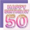 Stuff4 Biglietto di auguri per il 50° compleanno, da donna | Con palloncini glitterati rosa e viola, biglietti di auguri per 50 anni, mamma, nonna, zia, 145 mm x 145 mm