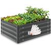 tectake® Aiuola Rialzata Zincata, 80x60x30 cm, 130L, Fioriera da Esterno, Letto per Giardino Fondo Aperto, Orto Rialzato da Esterno, Per Giardinaggio, Erbe, Ortaggi, Frutta, Fiori, Guanti Inc- Grigio
