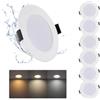 Grebeam 6 Pezzo Faretti LED da Incasso per Cartongesso, 7W, Round, Bianco Caldo 3000K/Bianco Neutro 4000K/Bianco Freddo 6000K Regolabili, Foro Ø95-110mm, Faretti LED Soffitto per Bagno Cucina