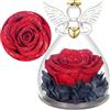 Yamonic Rosa Stabilizzata Vera Regalo Donna,Rosa Eterna in Angel Cupola Regali Mamma,Figurine di Angeli Regali Nonna Donna Compleanno,Angelo Custode Idee Regalo Natale Festa della Mamma