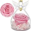 Yamonic Rosa Stabilizzata Vera Regalo Donna,Rosa Eterna in Angel Cupola Regali Mamma,Figurine di Angeli Regali Nonna Donna Compleanno,Angelo Custode Idee Regalo Natale Festa della Mamma