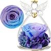 Yamonic Rosa Stabilizzata Vera Regalo Donna,Rosa Eterna in Angel Cupola Regali Mamma,Figurine di Angeli Regali Nonna Donna Compleanno,Angelo Custode Idee Regalo Natale Festa della Mamma