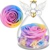 Yamonic Rosa Stabilizzata Vera Regalo Donna,Rosa Eterna in Angel Cupola Regali Mamma,Figurine di Angeli Regali Nonna Donna Compleanno,Angelo Custode Idee Regalo Natale Festa della Mamma